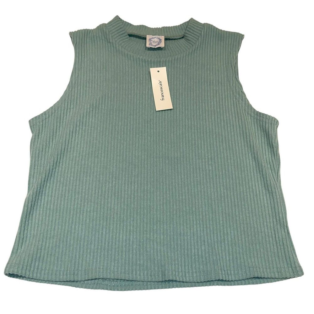 Blue Rain Seafoam Ribbed‎ Knit Sleeveless Cropped Sweater Top Mock Turtleneck XL